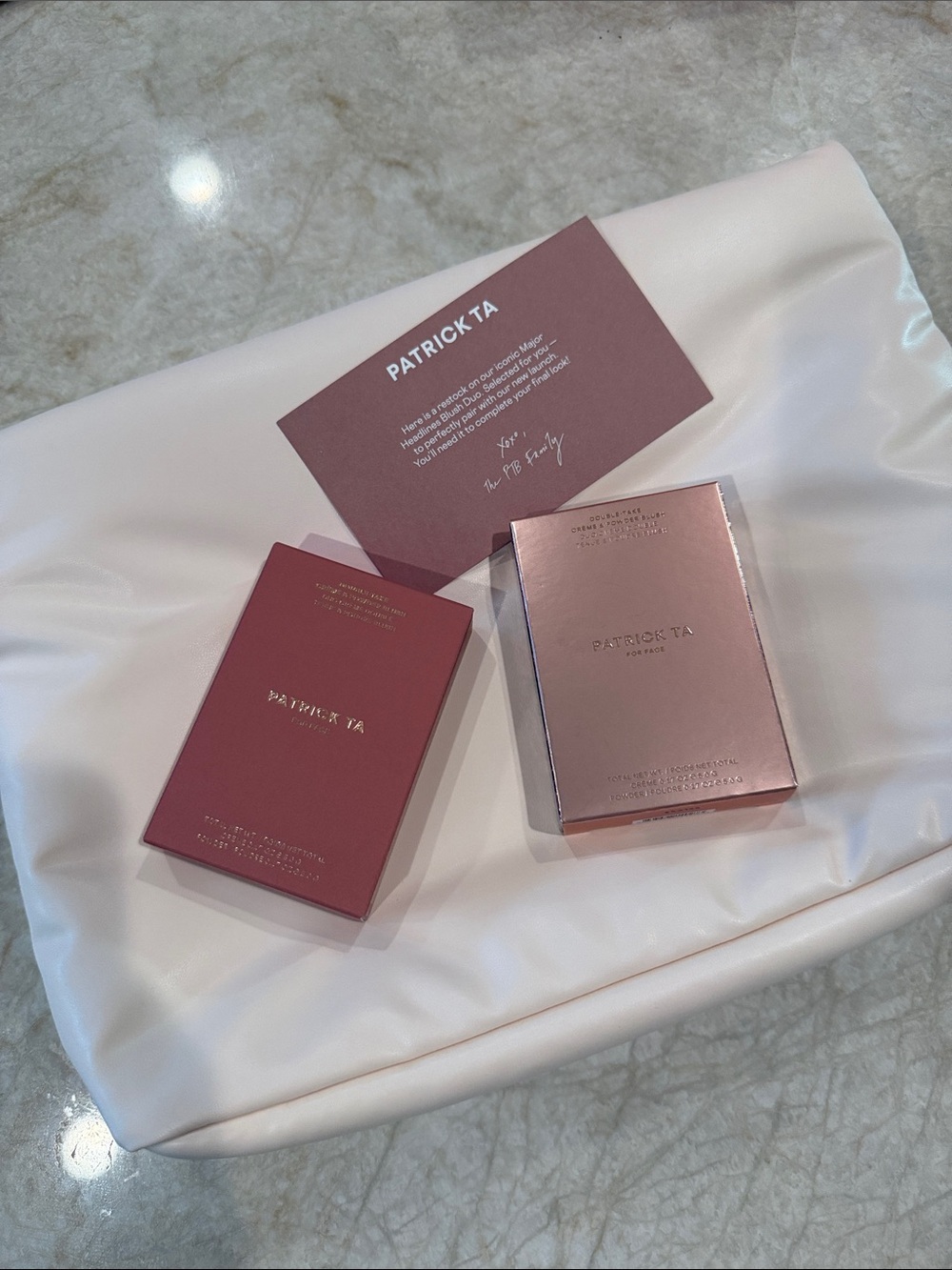 New PATRICK TA double take cream & powder blush + pink pouch PR box